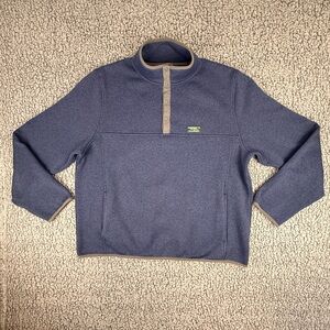 L.L.Bean Mens XL Slightly Fitted Navy Blue Fleece Pullover 1/4 Snap Pockets.